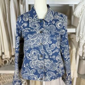 Croft & Barrow stretch blue denim paisley jacket, sz 14  casual, mature  #4187